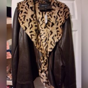 Ashley Stewart Leopard Print Faux Shearling Coat